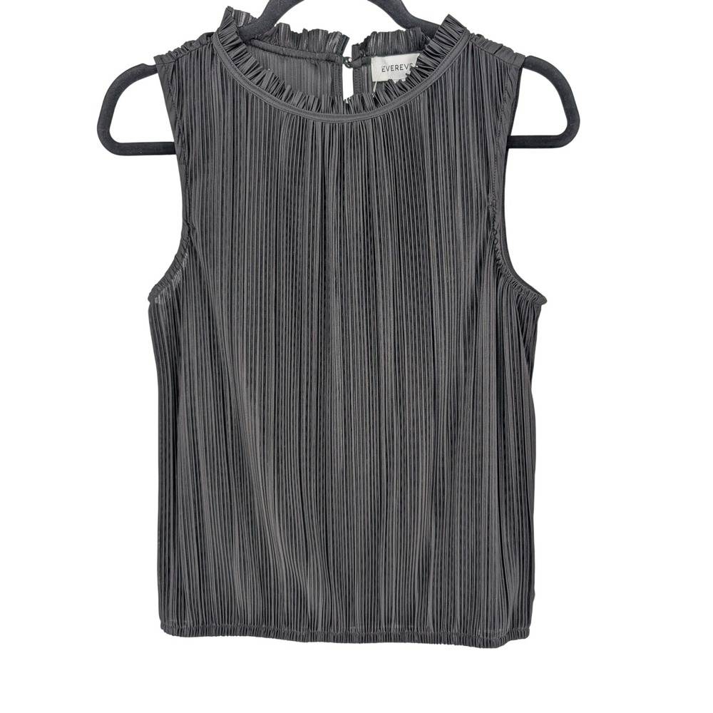 Evereve Mallory Plisse Top S Black Pleated Ruffle Mock Neck Sleeveless Luxury